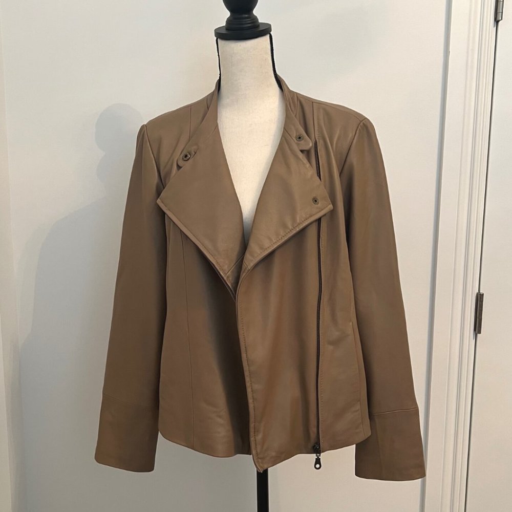 Live a Little Lamb Leather Moto Biker Jacket L Tan Camel - Picture 9 of 15